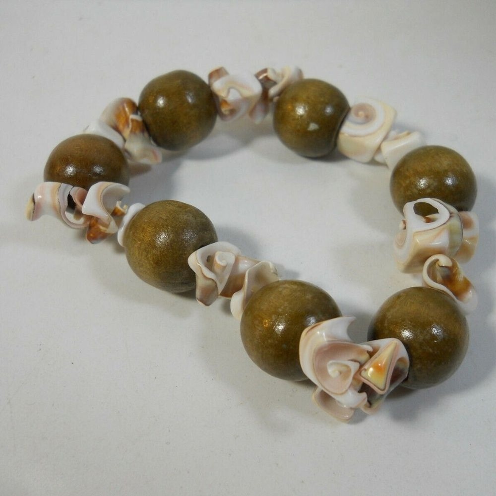 SEA Shell Wood Beads vintage bracelet shells